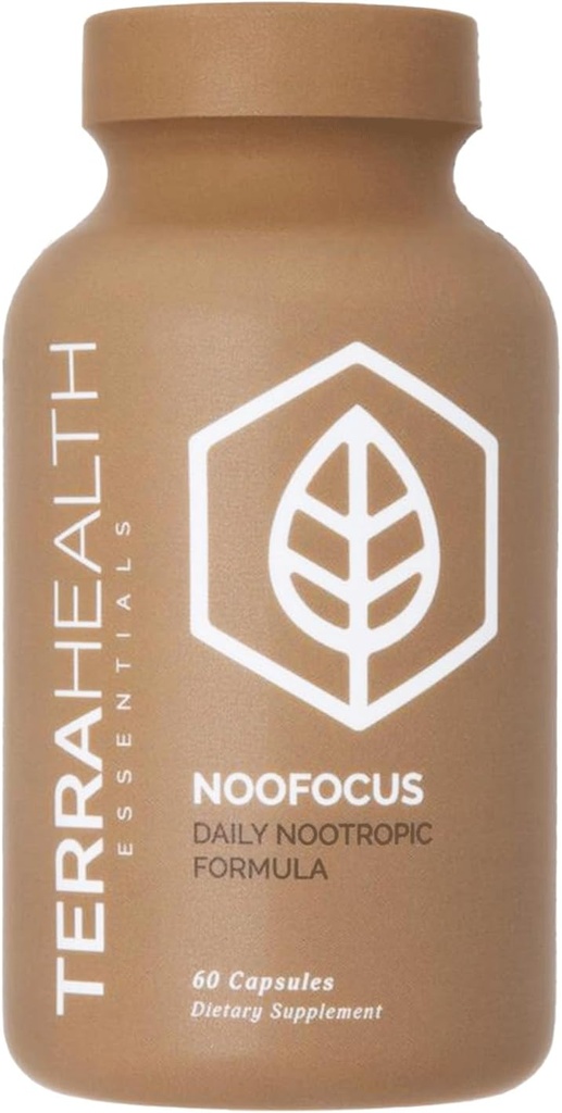 Terra Health Essentials NOOFOCUS - Nootropics Mozog podpora doplnok s adaptogénnych húb, Alpha-GPC, Gotu Kola, L-Theanine pre zaostrovanie a pamäť - všetko prírodné, 30 dní dodávky