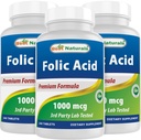 Najlepšie prírodné kyseliny listovej 1000 mcg (vitamín B9), 240 tabliet (1000 mcg (pack of 3))