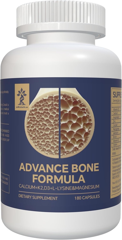 Silnejšie kosti Vitamíny a doplnok Advanced Formula s esenciálnymi živinami, vrátane vitamínu D3, vápnika, horčíka, zinku, medi, mangánu, selénu, bóru, vitamínu K2 MK7 a L-lyzínu