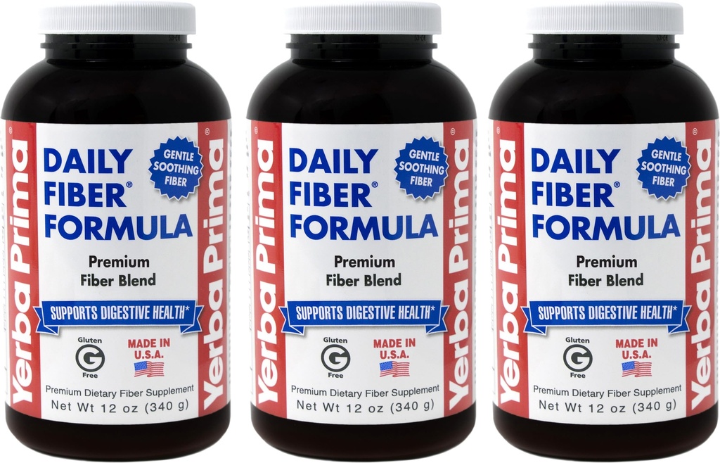 Yerba Prima Daily Fiber Formula Powder - 12 oz (Pack of 3) - Rozpustné a nerozpustné Dietary Fiber Supplement - Colon Cleanse - Vegan, Non-GMO, Gluten-Free