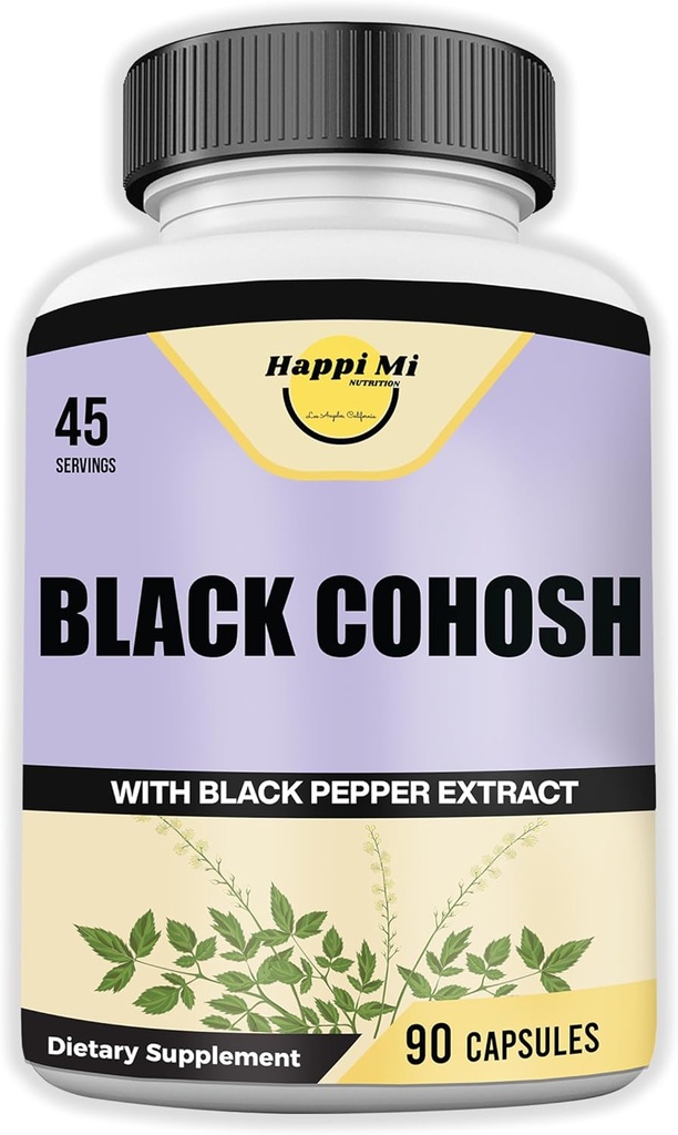 Black Cohosh Made with Organic Black Cohosh Root 1300MG per Serving, Balance Hormons, Natural Menopause & Menstrual Support, Women Health Support, 90 Vegan Capsules, 45 Servings