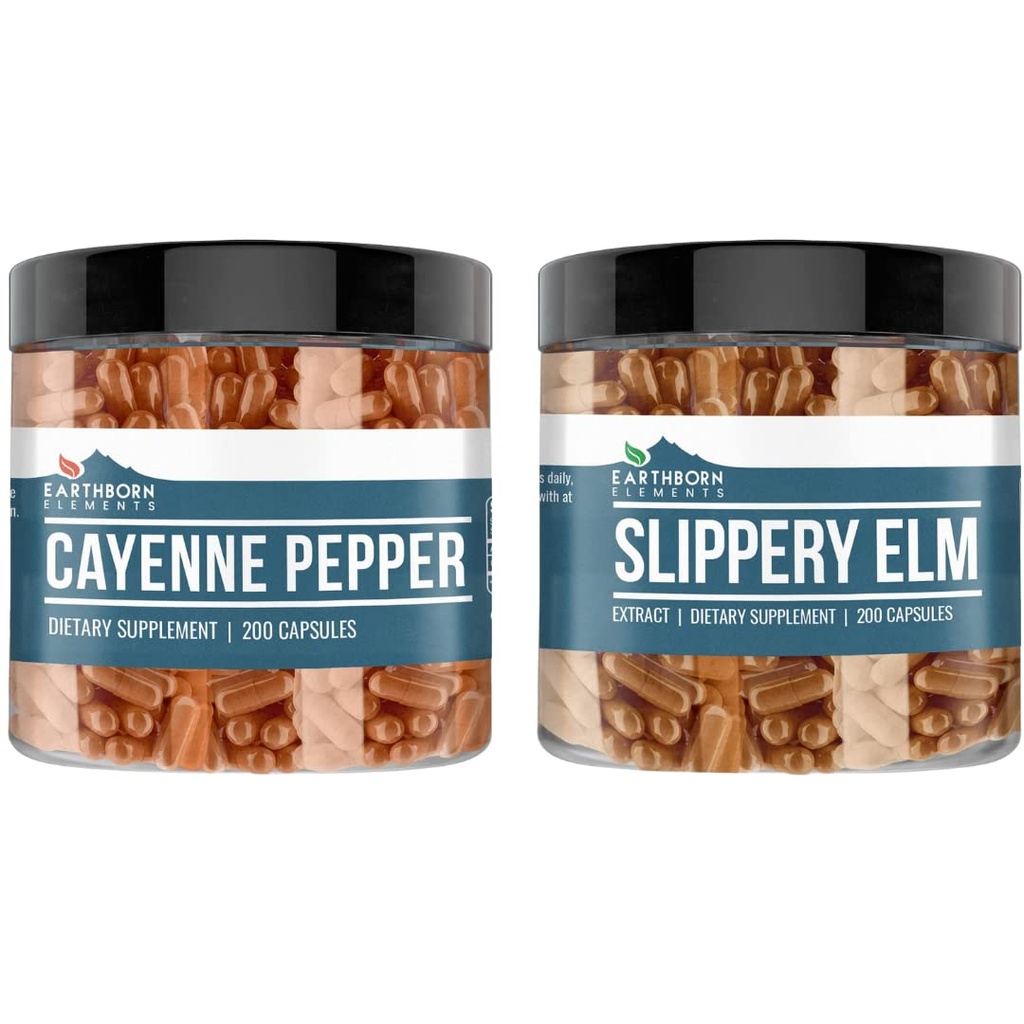 Pozemné prvky Cayenne Pepper & Slippery Elm Bundle (200 kapsúl Každá) Čistá a neriedená, žiadne doplnkové látky
