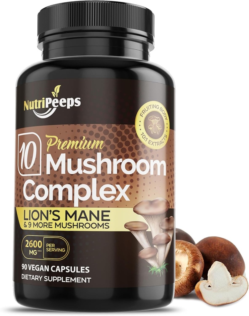 Organické huby Supplement - Top 10 Huby Zmes s Cordyceps, Reishi, Maitake, Shiitake, Lions Mane & More 