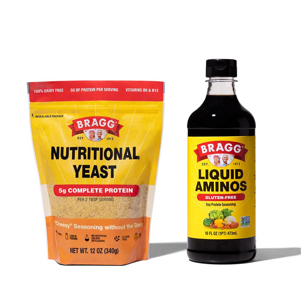 Bragg Premium 12 Ounce Nutritional Yeast Seasoning Pouch - Vegan, Gluten Free Cheese Flakes and Liquid Aminos All purposes Seasoning 