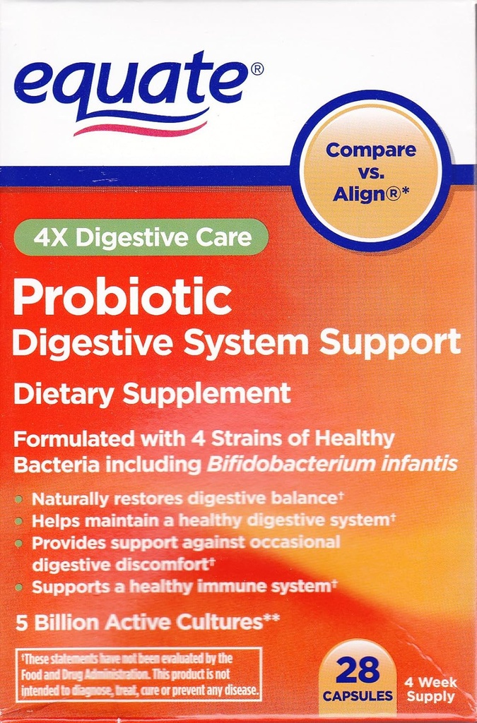 Equate - Probiotic, Digestive System Support, 4X Digestive Care, 28 Kapsule (Porovnať vs. Zarovnať)