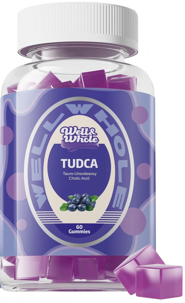 Well & Whole Bile Salts Supplement TUDCA Gummies 1000mg + Milk Thitle 500mg - Klinicky študovaná podpora pečene pre detox & Digestion - Vegan, Non-GMO - 60 Počet s