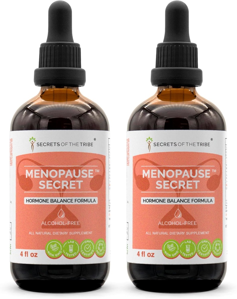 Menopauza Secret Alkohol-Free, Glycerite Black Cohosh, Vitex, Red Clover, Maca, Dong Quai, St. John's Wort. Tinktúra, bylinný extrakt Hormone Balance Formula 2x4 OZ