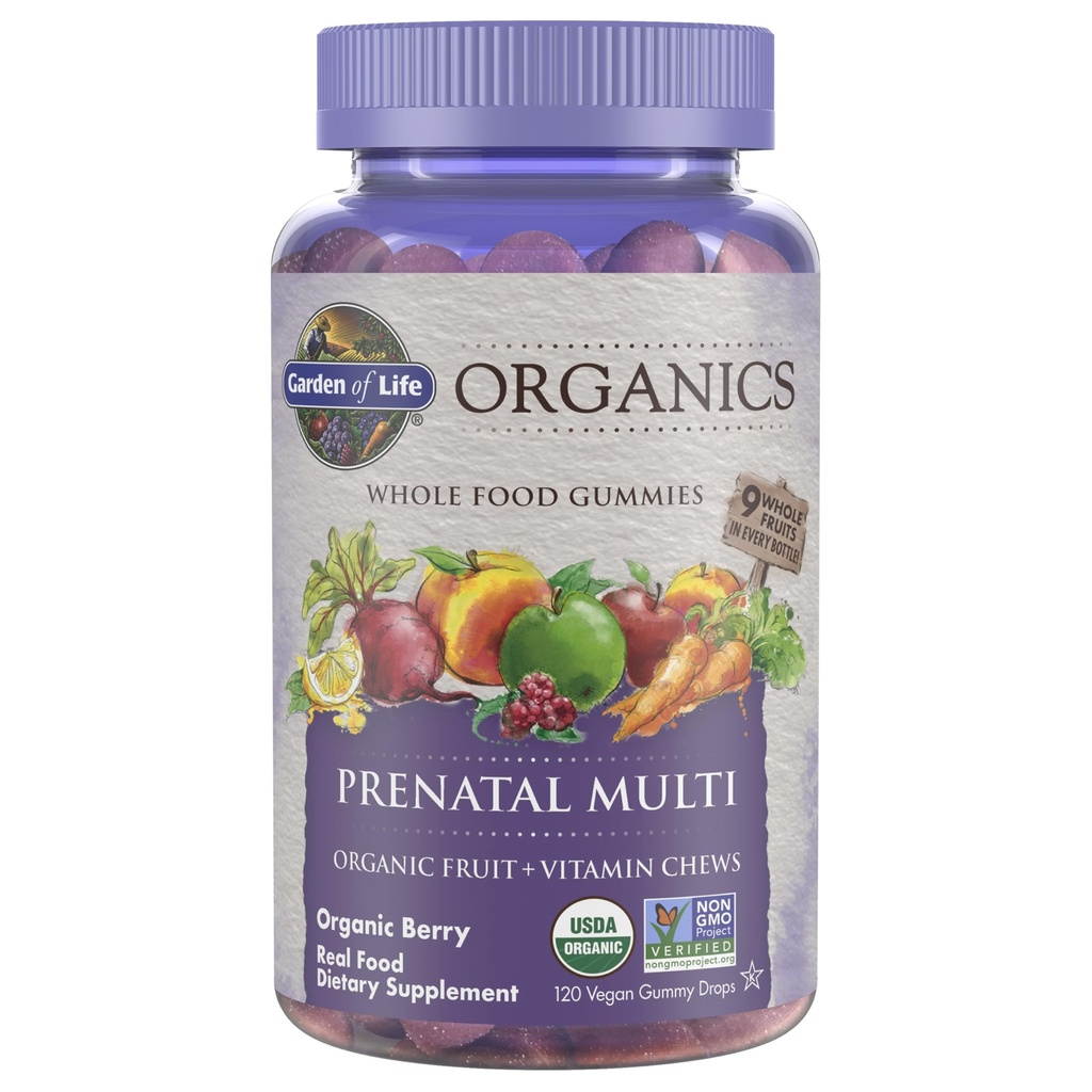 Garden of Life Organics Prenatálne Gummies Multivitamín s vitamínom D3, B6, B12, C & folate for healthy Fetal Development