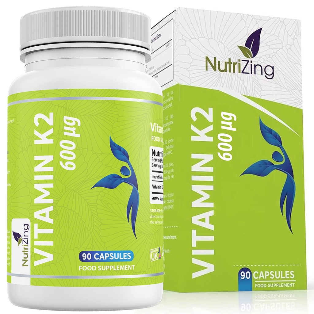 NutriZing K2 vitamínové doplnky MK-7 - vysoká sila 600mcg - podporuje zdravie kostí a tepien - 90 Vegánskych kapsúl - vitamín K2 pre mužov a ženy - 3 mesiace dodávky