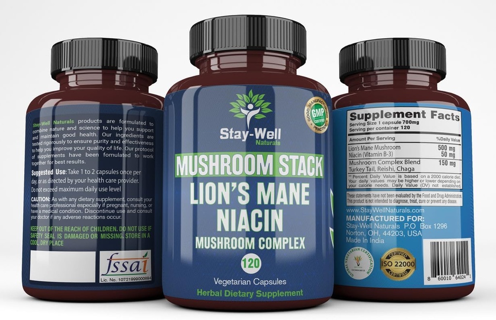 Lion Mane Supplement Kapsule s Niacin 