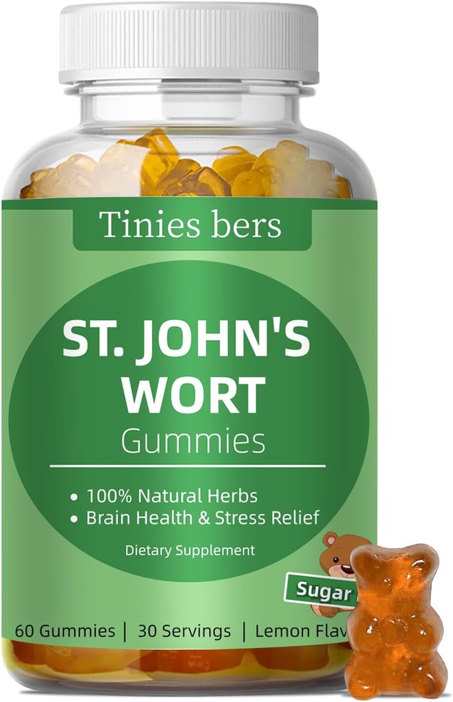 St John's Worth Gummies 500mg, Sugar Free Gummies pre dospelých Deti, Najlepšie byliny Gummy pre mozog a stres Relief, Non-GMO, Gulten Free, Vegan, Pectin, 60