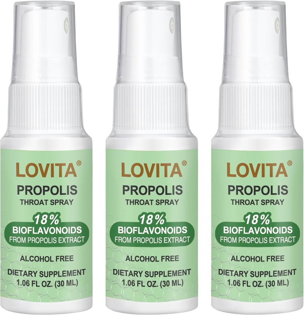 Lovita Propolis Troat Spray, Canadian Propolis Spray, High Potent 500 mg Propolis na ml s 9:1 vysokým koncentrátom, Natural Sore Throat Spray pre imunitnú podporu, Alkohol-free, 1 Fl Oz (Stoj z 3)