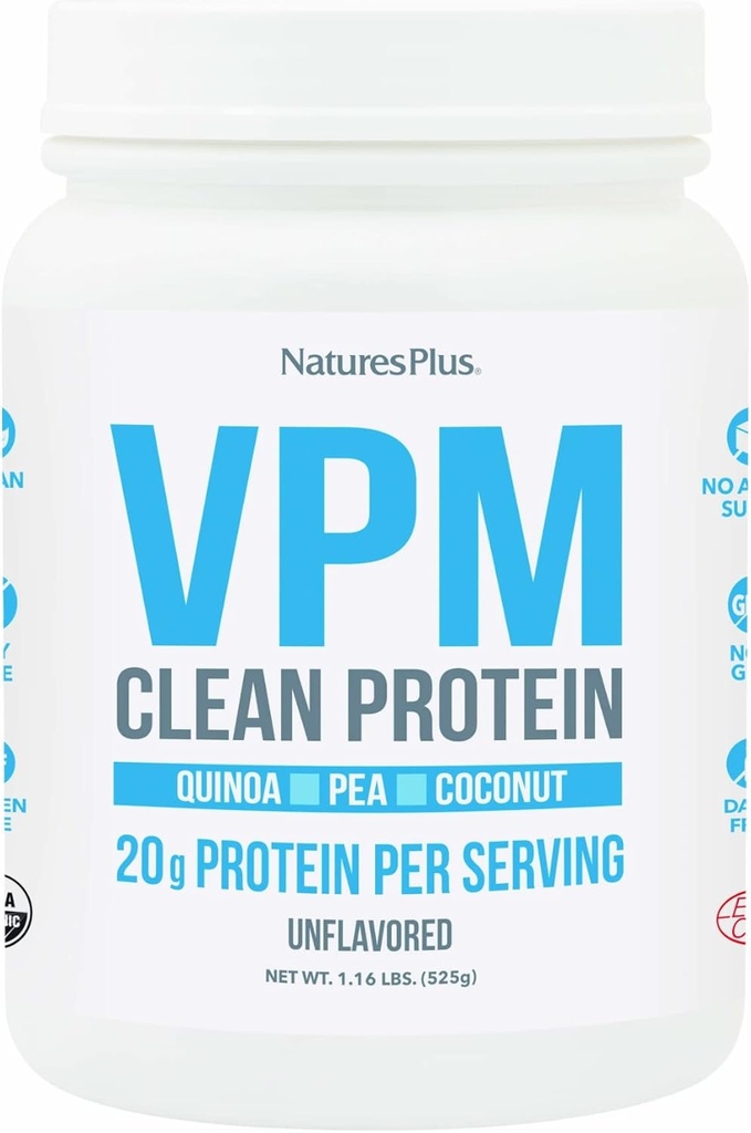 Natures Plus VPM Protein, Unflavred - 1,16 lbs - s Quinoa, Pea & Coconut Protein - Organic, Vegan, Soy & Gluten Free - 15 Servings