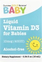 Kalifornia Gold Nutrition Baby Vitamín D3 Liquid D3 Supplement for Babies, Vegetariánska priateľsky - Developmental Support - Alkohol & Gluten Free, Non-GMO - 10 mcg (400 IU) - 0.34 fl oz (10 ml)