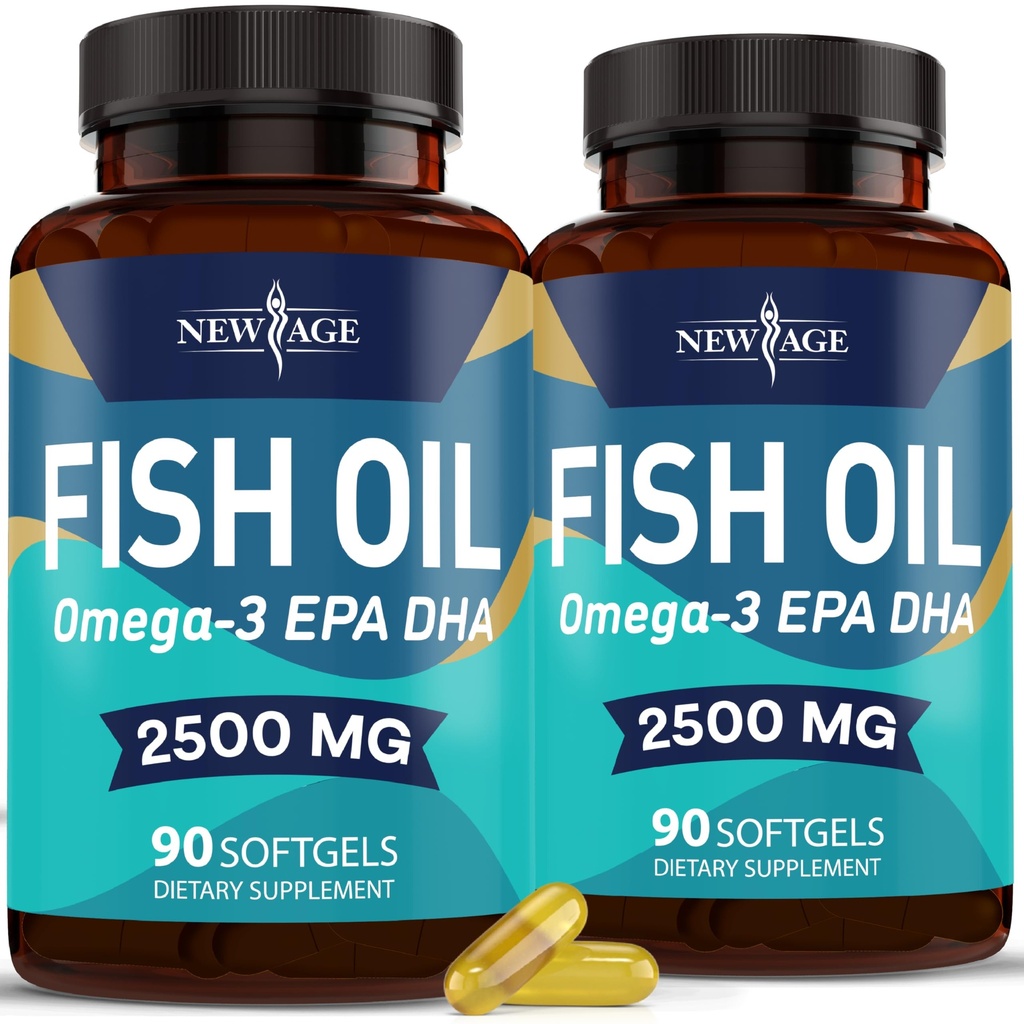 NOVÁ VEK Omega 3 Rybí olej 2500mg Supplement Non GMO - EPA, DHA Mastné kyseliny Gluten bez (180 Softgels (Pack of 2)