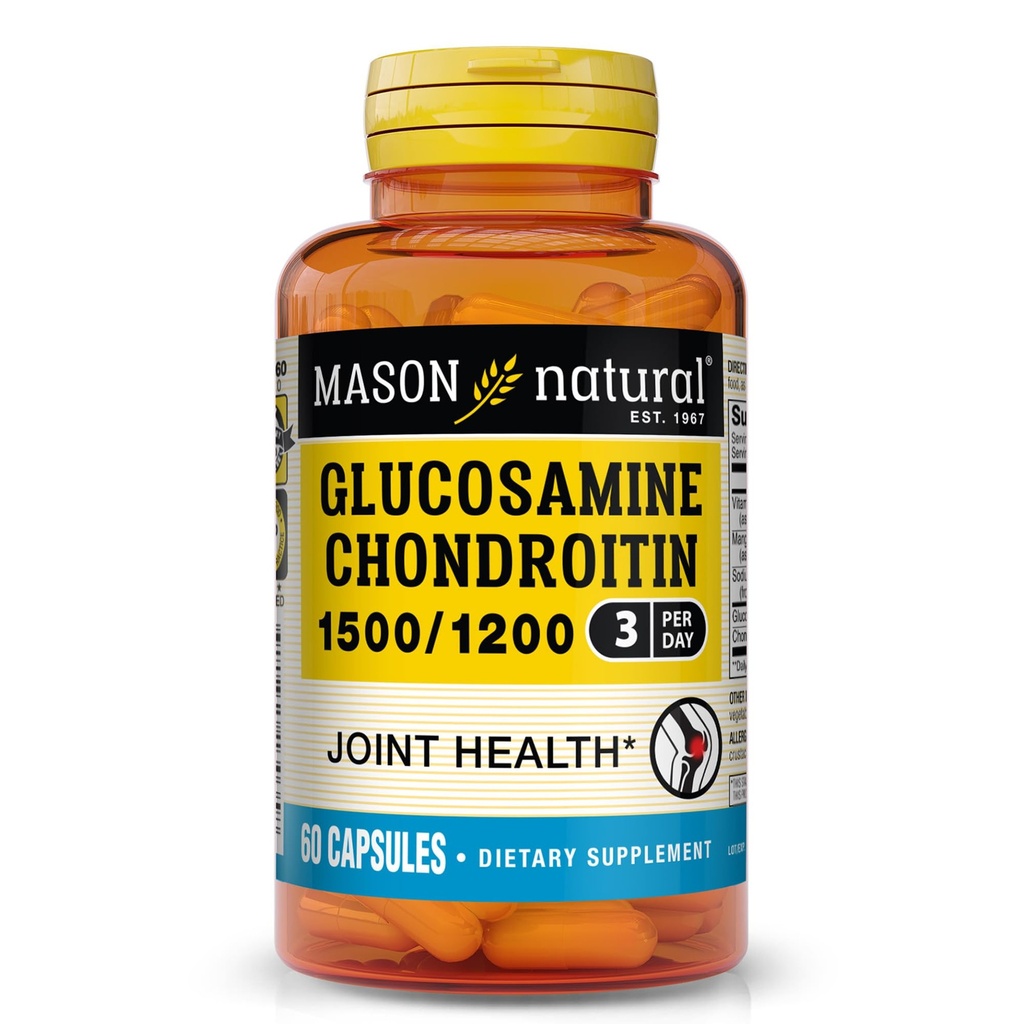MASON NATURAL Glukozamín Chondroitín 1500/1200 s vitamínom C, podporuje spoločné zdravie pre normálnu flexibilitu a mobilitu*, 60 kapsúl