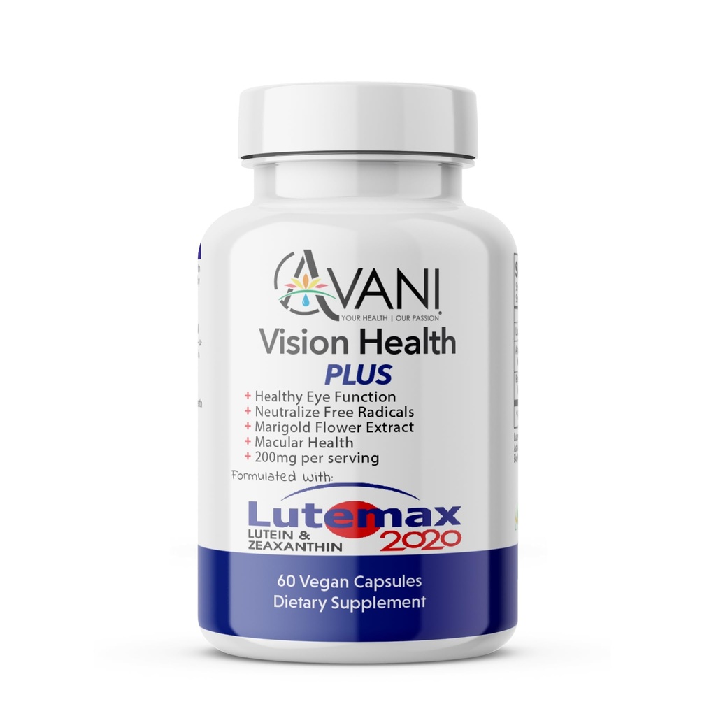 Avani Vision Health Plus Eye Health Vyrobené s lutemax 2020 20mg lutein 4mg Zeaxantin