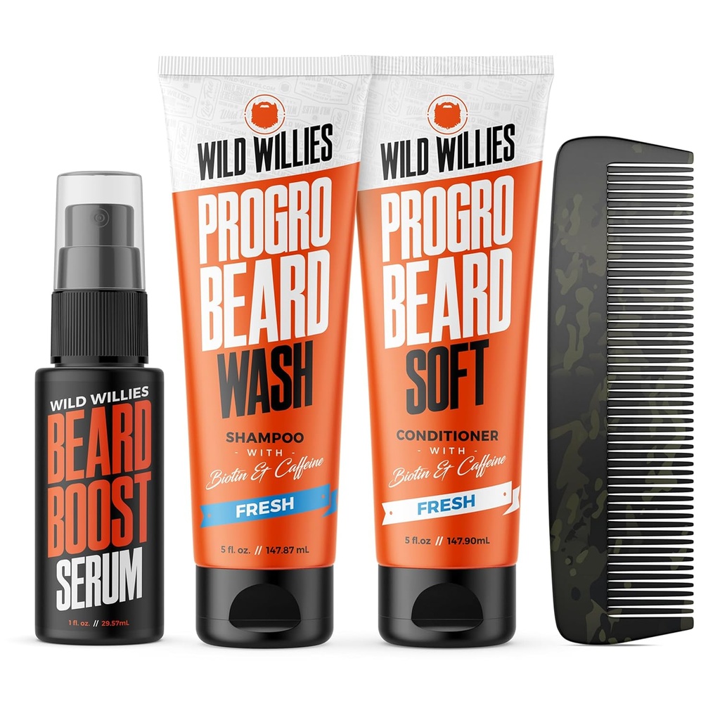 Wild Willies Care Kit, Biotin obohatený šampón a kondicionér s kofeínom, dve fľaše 4-Oz, podporuje zdravý rast medvedíka