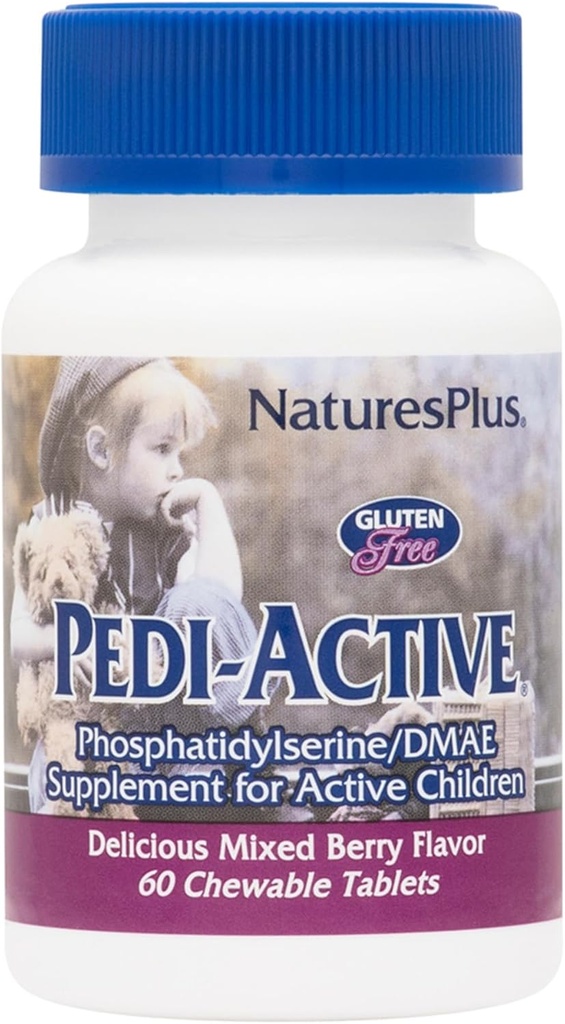 PrírodaPlus Pedi-Active LECI-PS, DMAE Complex - 60 Žuvacie tablety - Zmiešané Berry Flavor - Deti Žuvacie doplnky, Podporuje zdravie mozgu, Zameranie - Vegetarián, Gluten-free - 30 Servisov