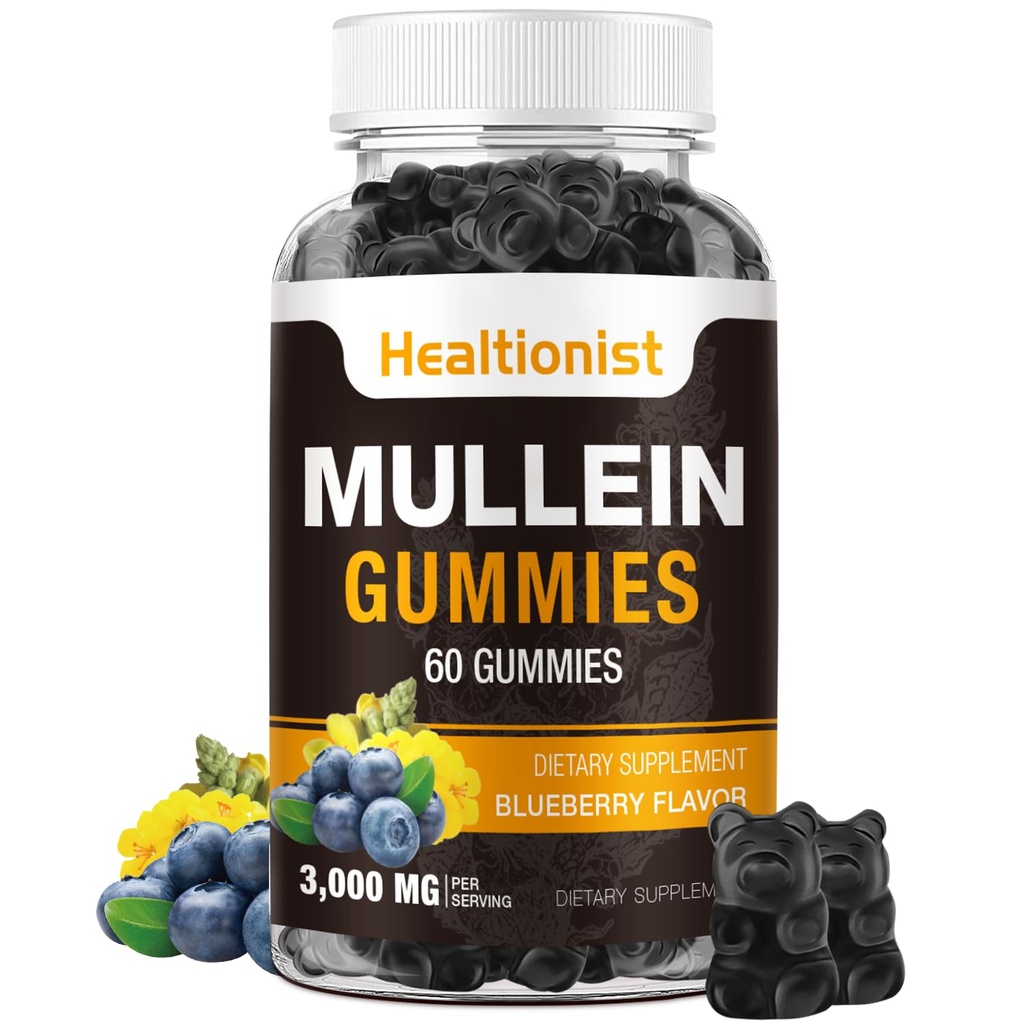 1 balenie bez cukru Mullein Gummies - Lung Cleanse, 3000MG Mullein Supplement for Respiration, Organic Mullein Drops Gummy s Quercetinom a Hypromelainom pre pľúca, tráviace zdravie a imunitné 90Ct