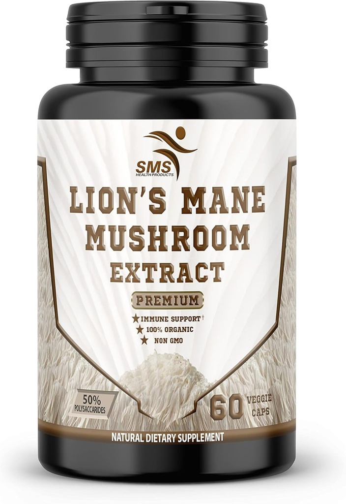 Lion's Mane Pills Mushrom Cognition Kapsule (60 Veggie Kapsule) 30% Polysacharidy- Lions Mane extrakt Kapsule 