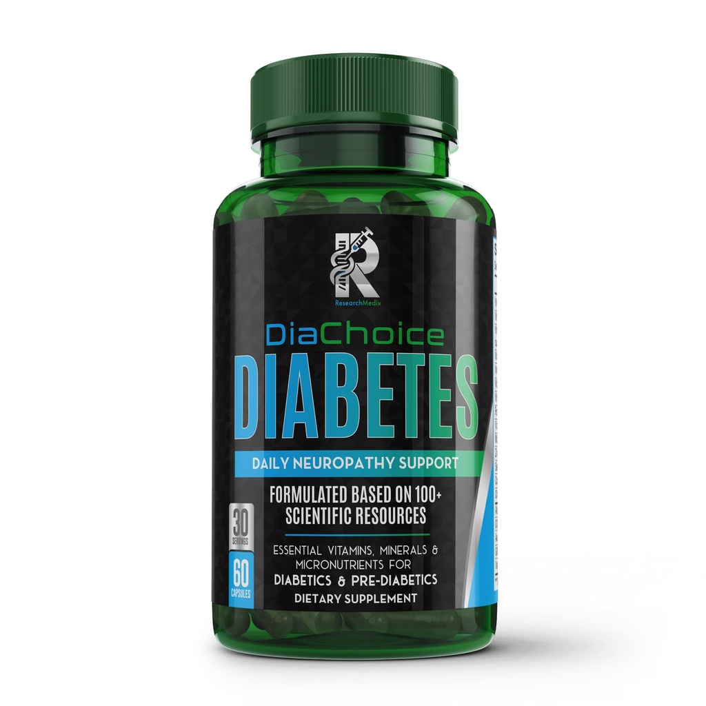 DiaChoice Neuropathy Support with Alpha Lipoic Acid 600 mg, to Fortify Nerve Health & Support Healthy Nerve Function, ALA, Co Q10, Magnézium, Zinok, Vitamíny B12, B9, B6, B3, B2, B1, D, C, E & 5 more