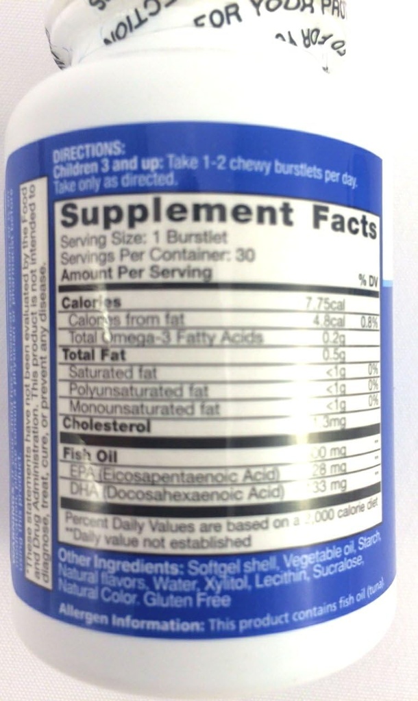 Deti inteligentný Hi DHA Omega-3 rybí olej 30 ea, žuvacie Burstlets, Berry, Pack of 2