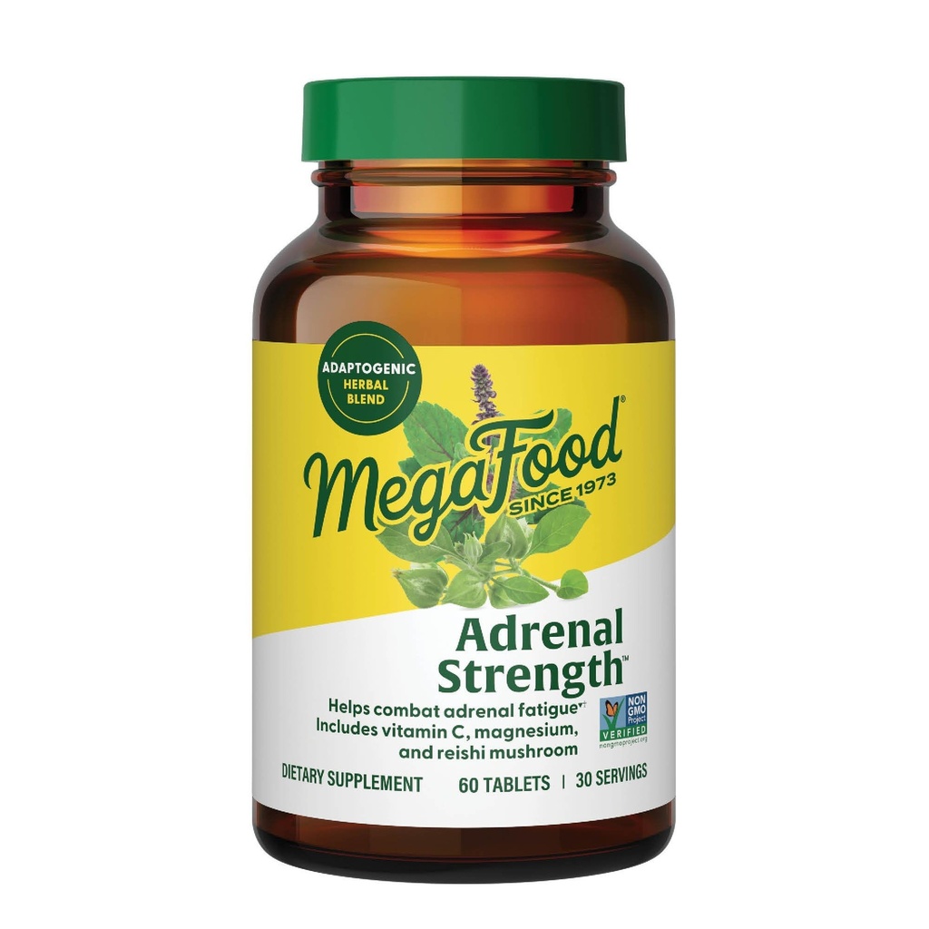 Nadobličky MegaFood Adrenal Sila - Nadobličky na podporu nadobličiek s Ashwagandha a horčíkom Glycinate, Vitamín C, svätý bazal, Astragalus, Znižuje hladiny kortizolu - Vegetarián - 60 tabliet (30 Servings)