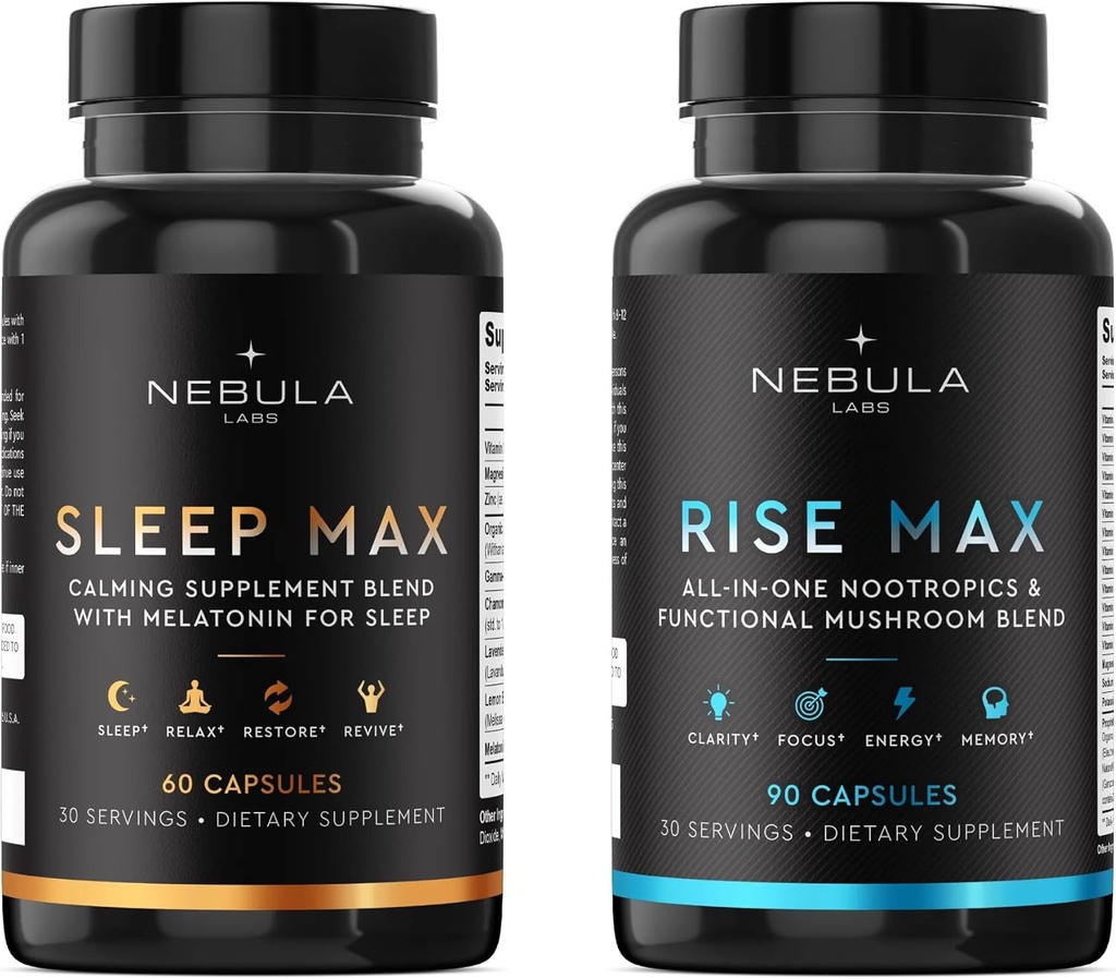 Bestseller Sleep MAX & Rise MAX Professional Bundle All-in-One Premium Nootropics & Functional Mushroom Blend a upokojujúci mix pre spánok