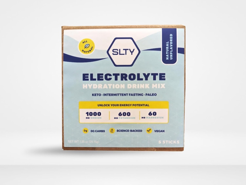 SLTY Electrolyte Haydration Drink Mix Vegan Keto Paleo Dobré pre intermitentné pôst, 1.05oz (Stock of 5)