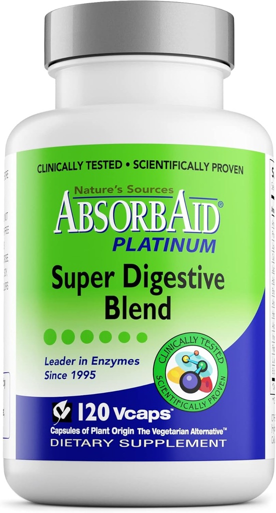AbsorbAid Platinum Podpora trávenia Enzyme 120 vCaps, 12 Digestive Enzymes Plus 2 Probiotiká pre maximálnu úľavu