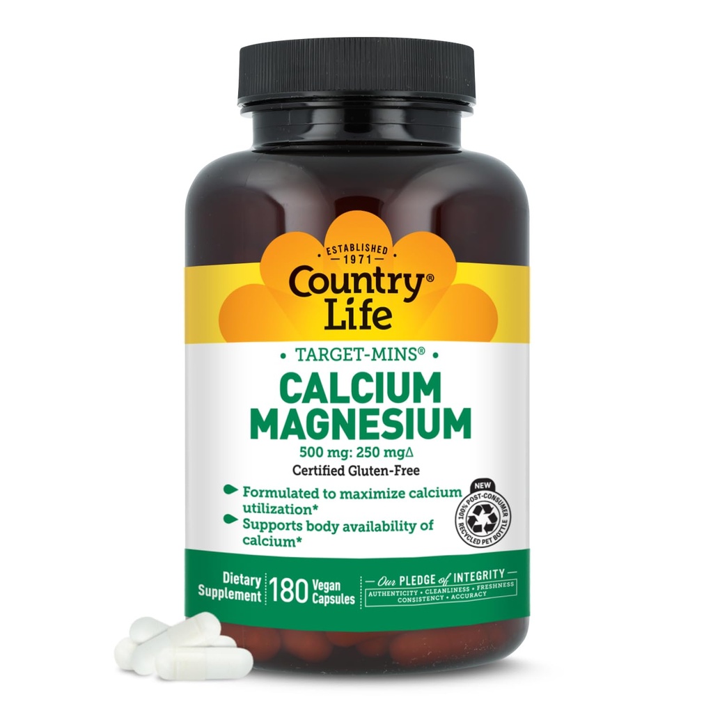 Krajina Život Target-Mins kalcium Magnézium Complex - 1000 mg vápnika, 500 mg horčíka, Gluten-Free doplnok pre zdravie kostí