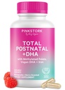 Pink Stork celkové postnatálne vitamíny pre ženy s Vegan DHA, železo, folát, a vitamín B12, Popôrodné zotavenie Essentials, Denný doplnok pre dojčenie mamičky - 1 mesiac dodávky