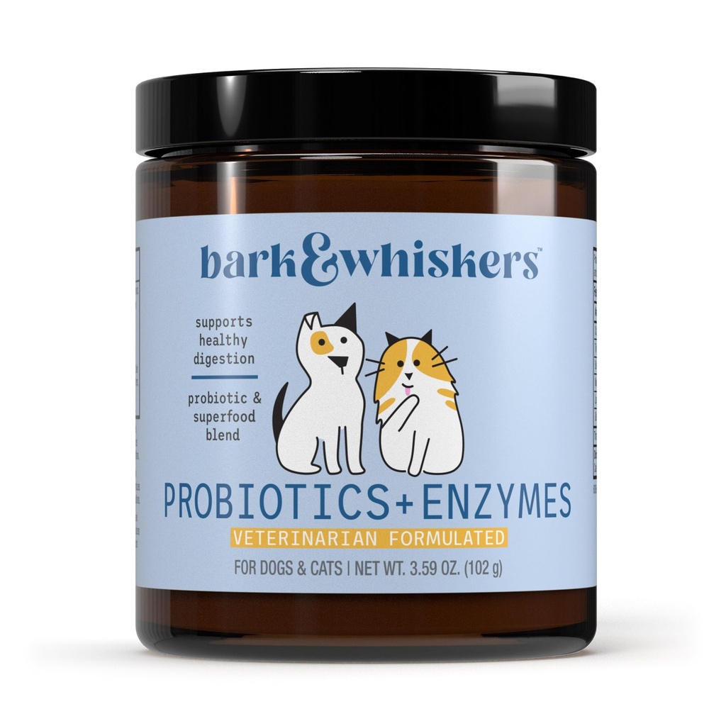 Bark & Whiskers Probiotiká + enzýmy - Podpora Tráviace zdravie a imunitný systém - Probiotické doplnok pre mačky a psy - 60 Scoops