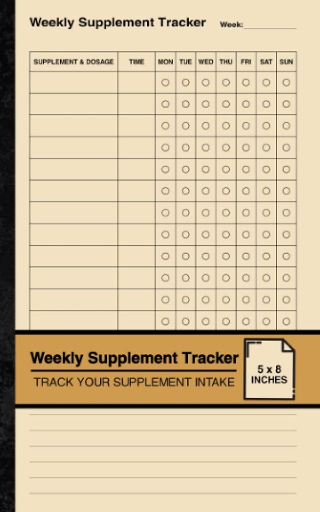 Týždenný doplnok Tracker: Jednoduché Supplement Log kniha 