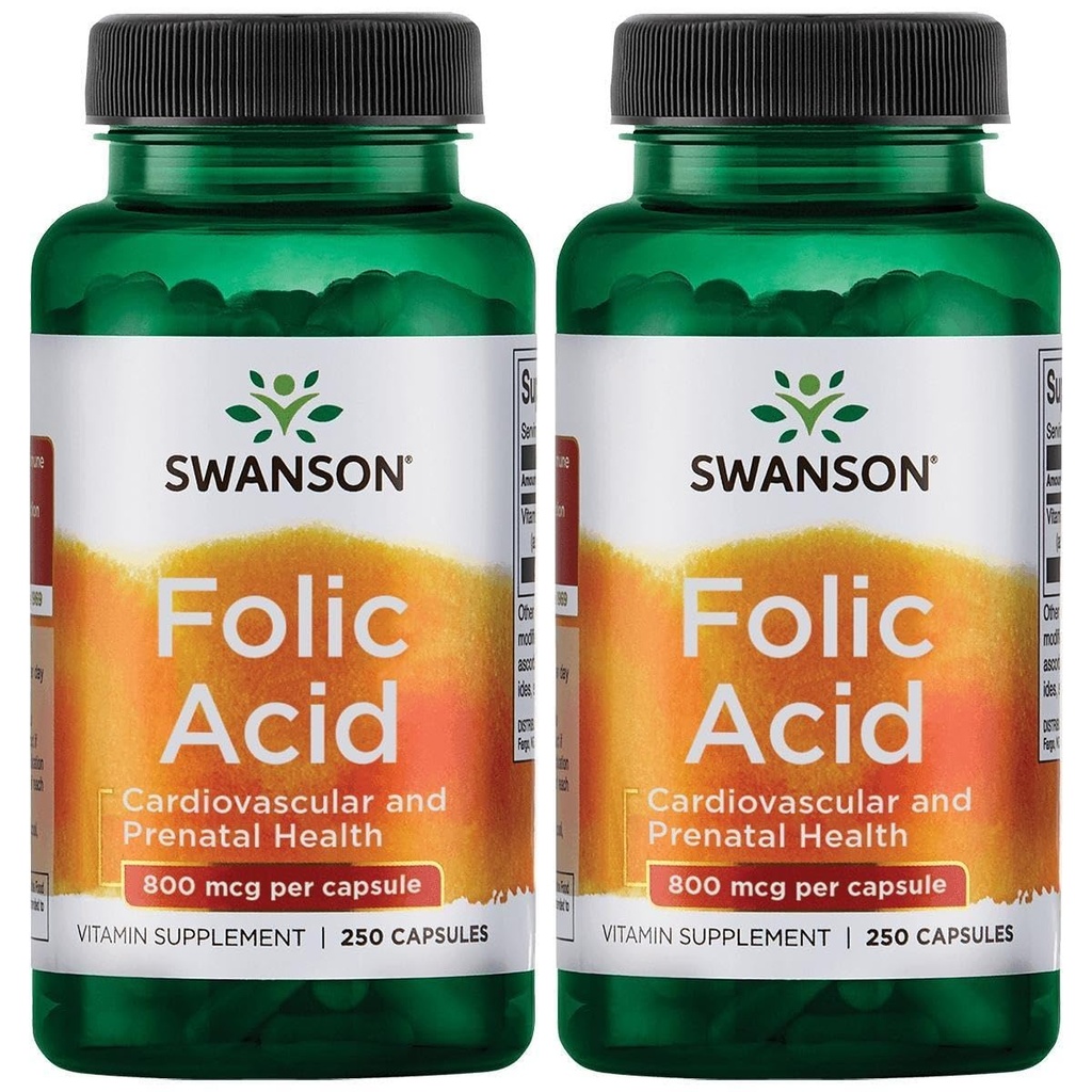 Swanson Kyselina listová 800 μg (1vitamín 335 μg Dfe Folate) 250 kapsúl (2 balenia)