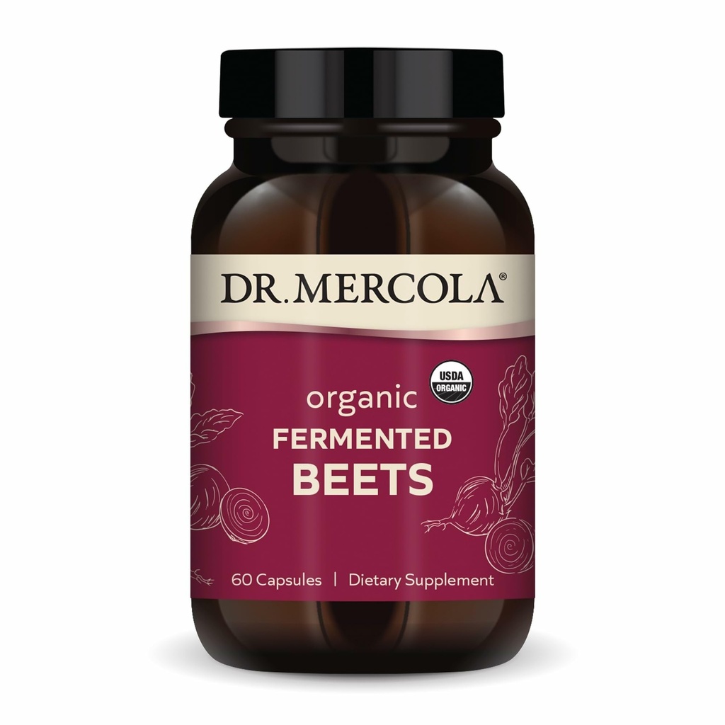 Dr. Mercola Organic Fermented Beets - Podpora oxidu dusnatého - USDA Organic, Non-GMO, Gluten-Free & Soy-Free - 60 Kapsule