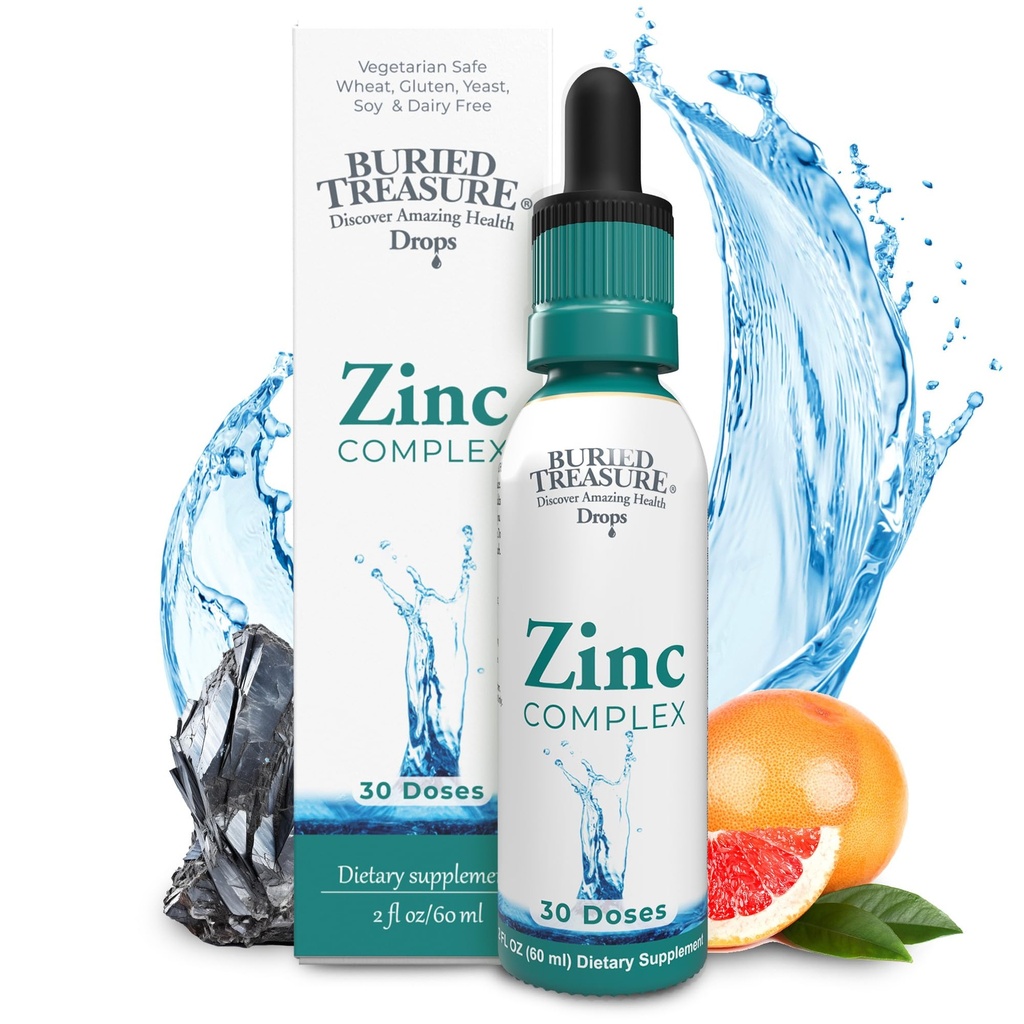 Pochovaný komplex pokladu Zinok kvapky - 30 Servivné, 2 fl oz, Efektívne a biologicky dostupné Ionic Zinok doplnok