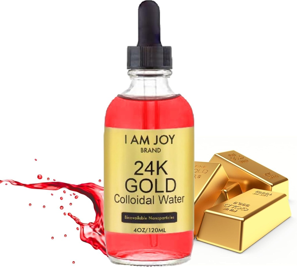 Som Joy co. Tekuté koloidné zlato 24k 99,99% Pure 100ppm Ruby Red Water Based All Natural Electrolysis 4oz Sklenená fľaša