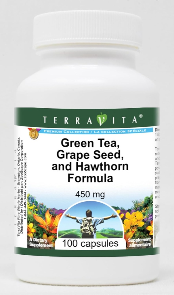 Podpora vysokého krvného tlaku - zelený čaj, hroznové semeno a hloh - 450 mg (100 kapsúl, ZIN: 517080) - 3 balenia