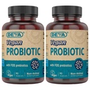 Deva Vegan Probiotiká s FOS Prebiotiká Supplement - 2 miliardy CFU so 100 MG Prebiotík na obsluhu pre mužov a ženy - bez mliečneho lepidla - Prirodzene Stabilný policajt - 90 kapsúl (dávka 2)