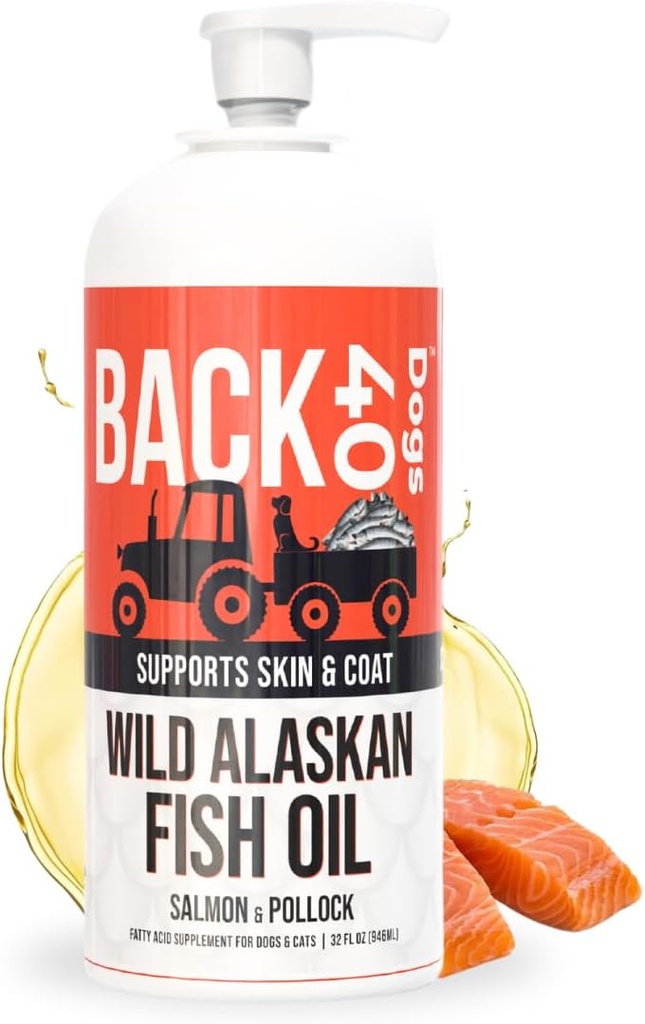 SPÄŤ 40 psov Wild Aljašský rybí olej pre psy, kožu a kožu doplnok pre psy a mačky, Omega-3-Rich Salmon and Pollock Oil, EPA & DHA Dog Salmon Oil pre mozog, srdce, a kĺby 32 fl oz