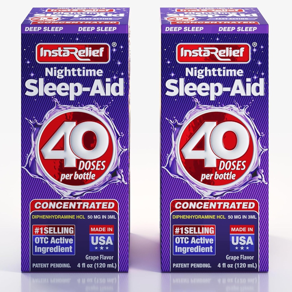 Nighttime Sleep-Aid Liquid, 50mg Diphenhydramine HCl, Twin Value Pack (80 dávok), Grape Plavor, Fall Asleep Fast & Stay Asleep Longer