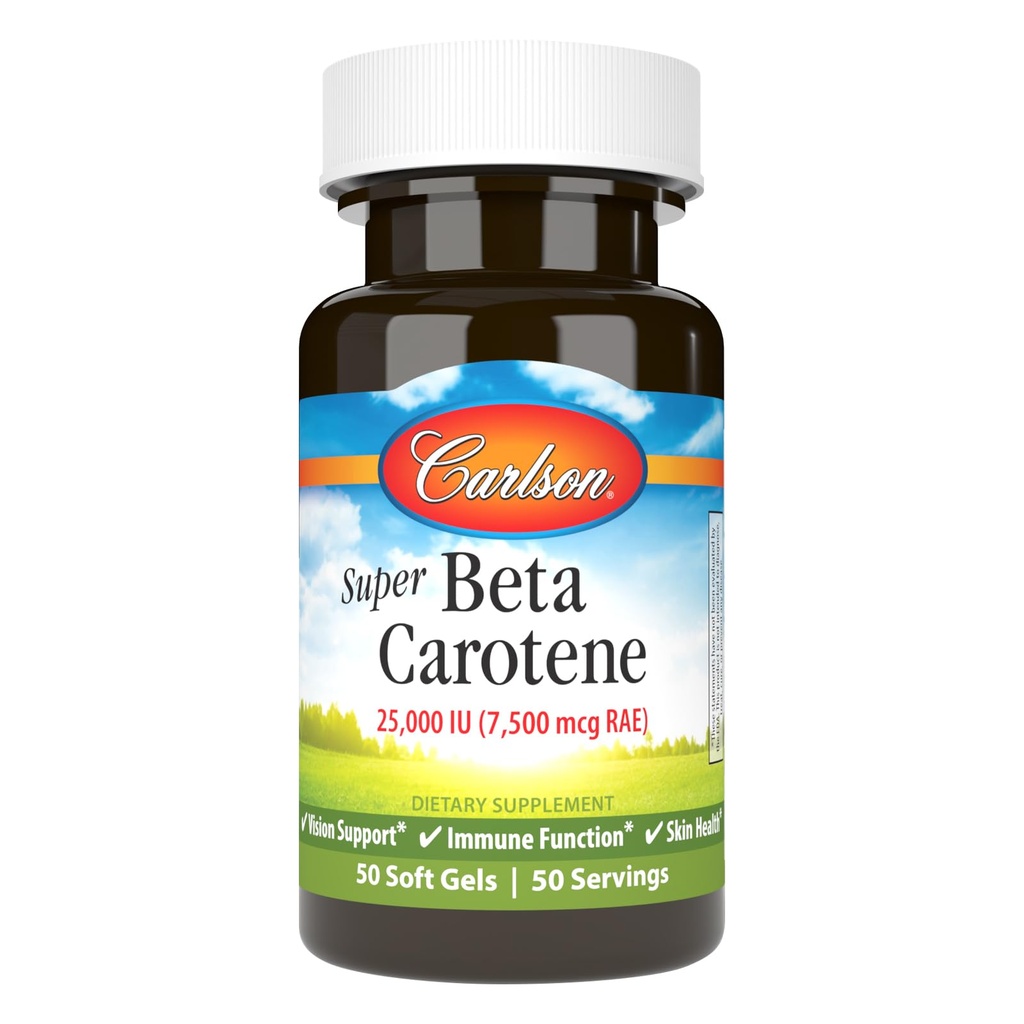 Carlson - Super Beta karotén, 25000 IU (15 mg), vitamín A ako beta karotén, biologicky dostupná a bioaktívna forma, zdravie zraku, zdravá koža, 50 softgelov