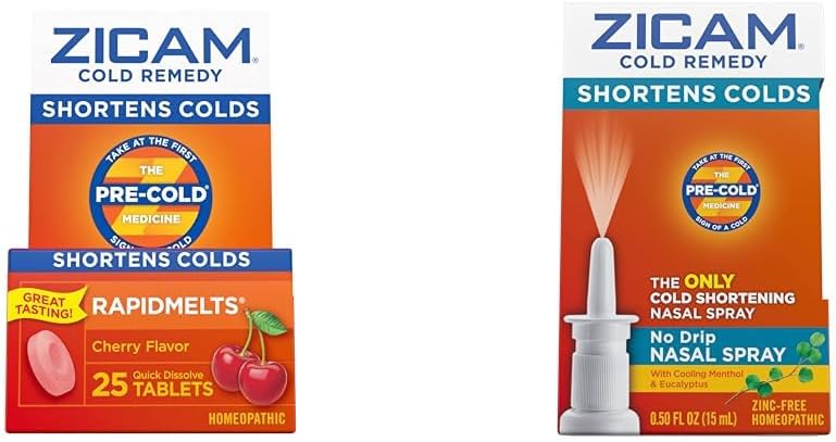 Zicam Cold Remedy, Cherry Rapidmelts (25 gróf) a No-Drip Nasal Spray (0,5 Ounce) Bundle