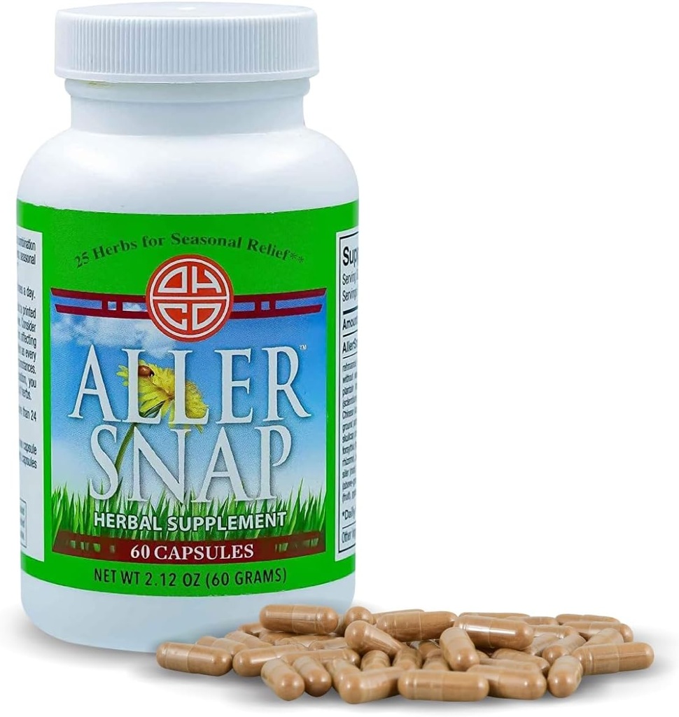 Aller Snap - Čínsky bylinný doplnok s 25 bylín pre sezónne alergie príznaky, podráždenie - non-Drowsy, non-Stimulujúce, Fast-Acting Prírodné alergie Lieky - 60 Kapsule