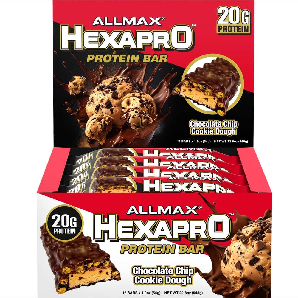 ALLMAX HEXAPRO PROTEIN BAR, Cookie Cookie čokolády - Balenie 12 - Vysokoproteínový energetický Snack - 20 g proteínu na bar - s srstnatý proteín izolát