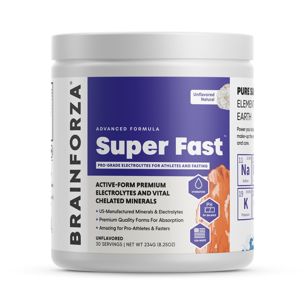 Mozog Forza Super Fast Keto Electrolytes pre pôst - Premium Electrolytes, Bez cukru alebo Ochutené w/Potasium, Sodík, horčík, vápnik, Zinok, Ružové Himalájska soľ, (30srv, Neochutené)