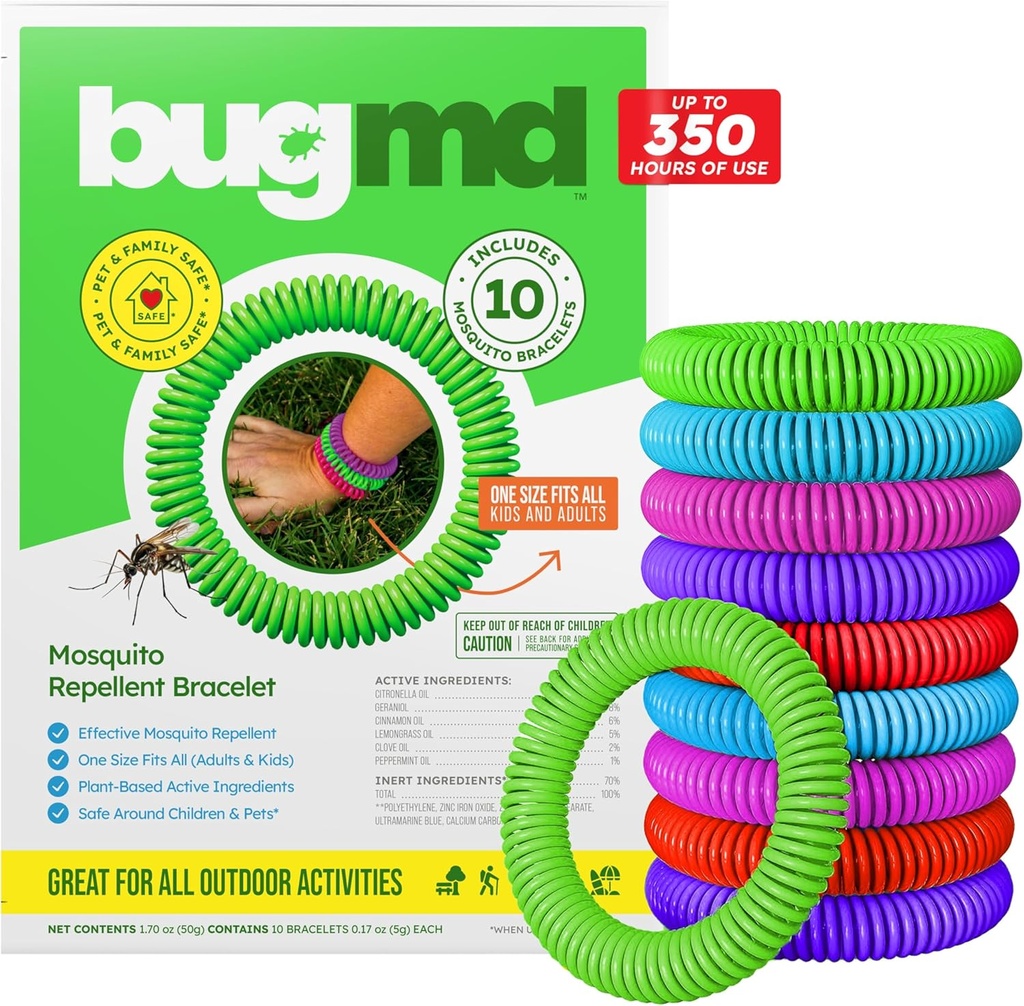 BugMD 10 Pack Mosquito Bracelets, bez DEET Bandy pre dospelých a deti, Prírodné a vodeodolné Citronella Zväzky pre Camping, Pešia turistika, Pláž, Cestovanie & Outdoor Essentials