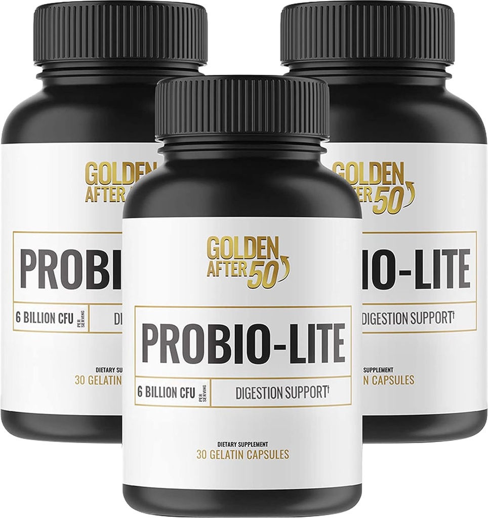 Golden After 50 Probio-Lite - pre Gut Health and Digestion Support - Probiotiká pre mužov a ženy - 3 fľaše - Probiotiká pre príležitostné pálenie záhy, plyn, poruchy trávenia